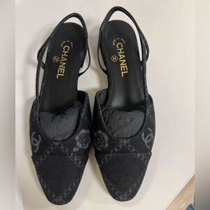 CHANEL DENIM SLINGBACK FLATS